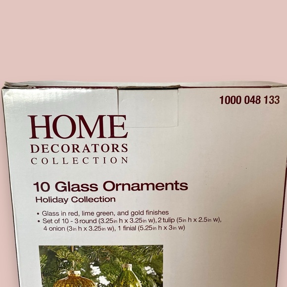 Home Decorators Collection Set of 10 Glass Christmas Ornament Gold Red Crackle - Picture 6 of 15